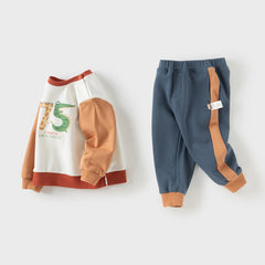 Dave&Bella Toddler Boys Autumn Beige Sweatshirt Long Pants Suits Sets