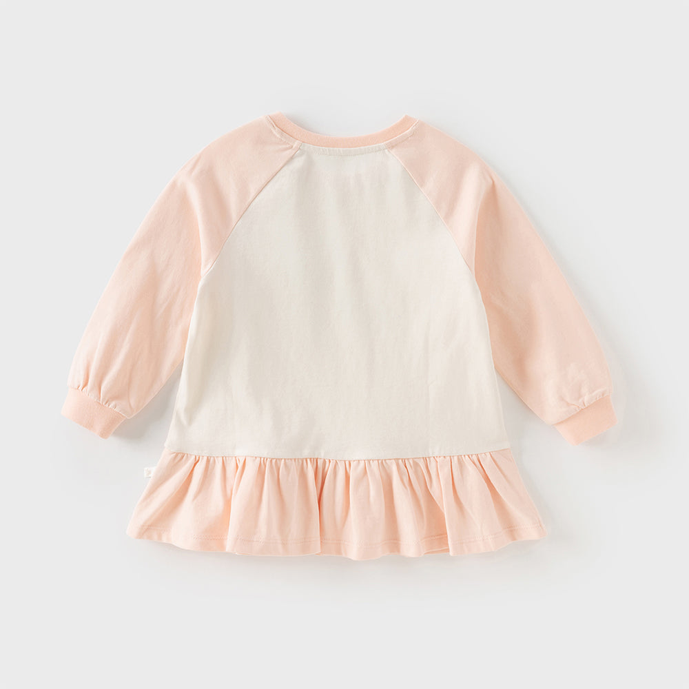 Dave&Bella Toddler Girls Beige Cotton Elegant Dress-style Sweatshirts Tops