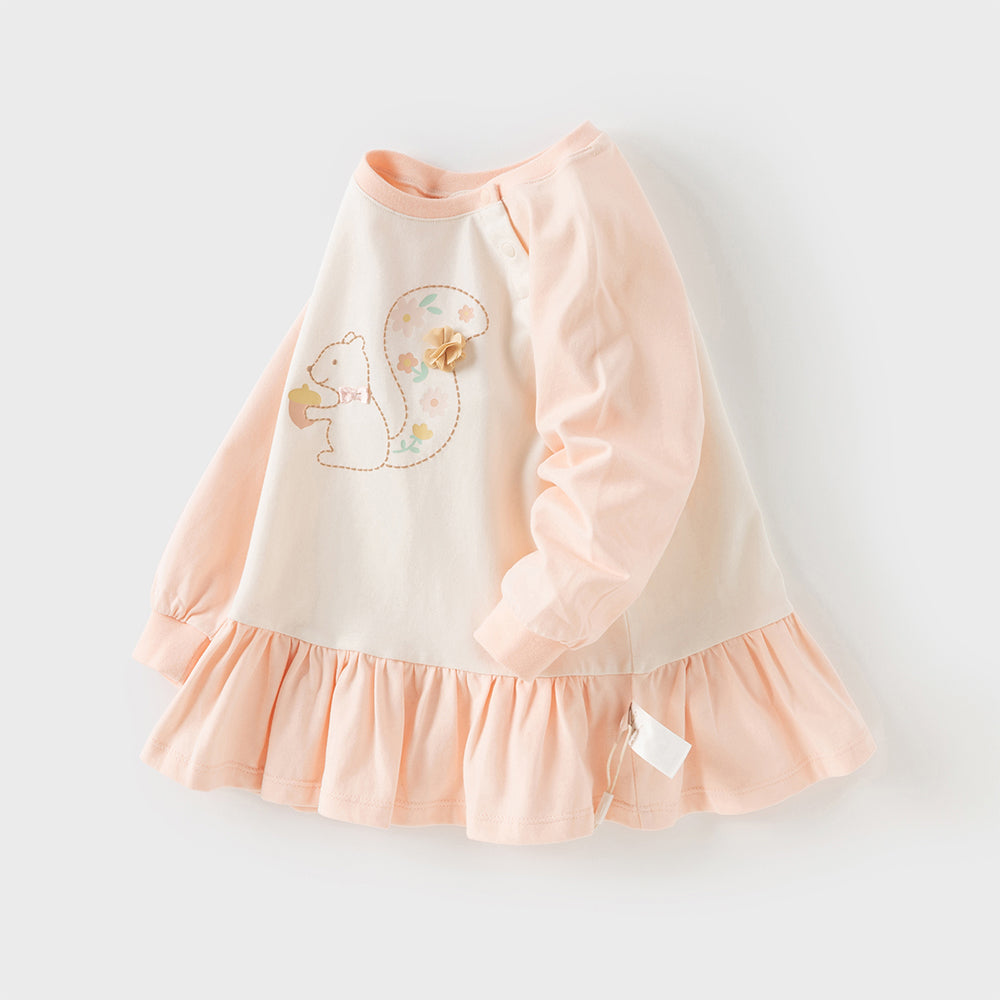 Dave&Bella Toddler Girls Beige Cotton Elegant Dress-style Sweatshirts Tops