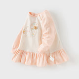 Dave&Bella Toddler Girls Beige Cotton Elegant Dress-style Sweatshirts Tops