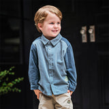 Dave&Bella Toddler Boys Cotton Stylish Grey Blue Formal Preppy Shirts