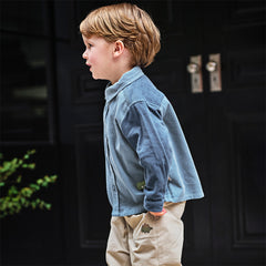 Dave&Bella Toddler Boys Cotton Stylish Grey Blue Formal Preppy Shirts
