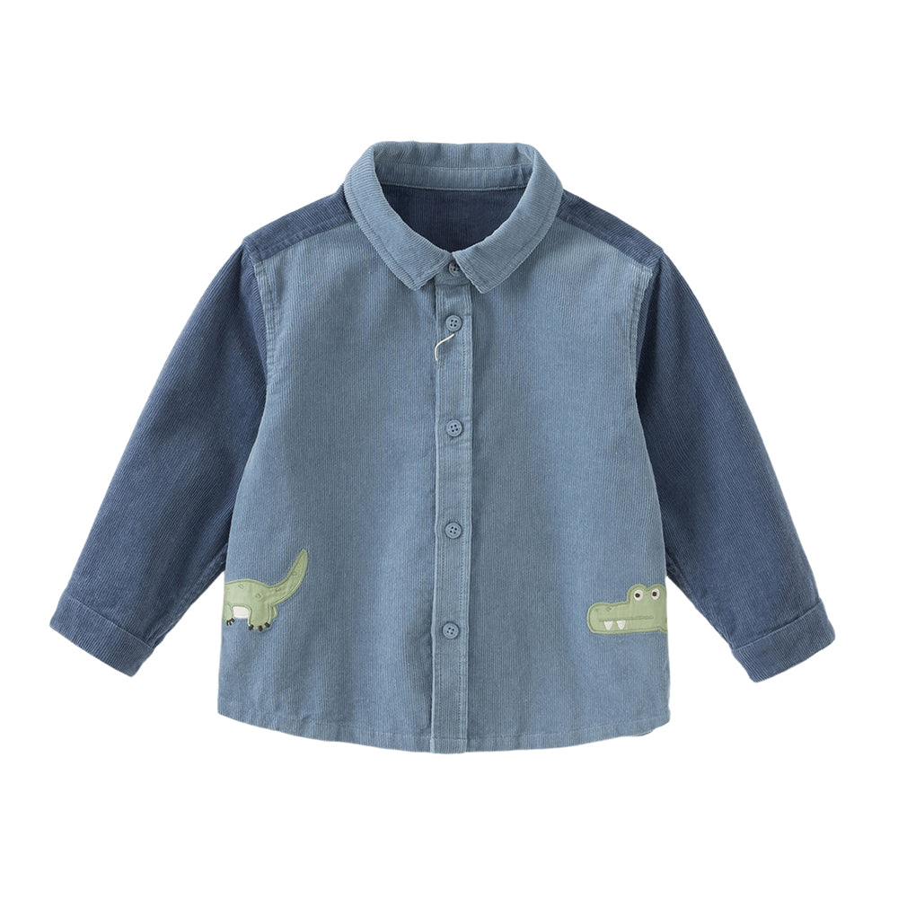 Dave&Bella Toddler Boys Cotton Stylish Grey Blue Formal Preppy Shirts