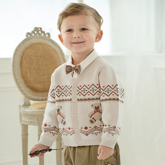 Dave&Bella Boys Autumn Cotton Casual Print Sweater Cardigan Jacket