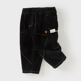 Dave&Bella Toddler Boys Black Cotton Loose Casual Pants