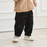 Dave&Bella Toddler Boys Black Cotton Loose Casual Pants
