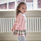 Dave&Bella Toddler Girls Adorable Pink Bear-print Plaid Dress-style Sweatshirts