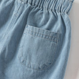 Dave&Bella Toddler Girls Cotton Embroidery Crafted Casual Denim Drawstring Pants