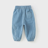 Dave&Bella Toddler Girls Cotton Embroidery Crafted Casual Denim Drawstring Pants