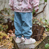 Dave&Bella Toddler Girls Cotton Embroidery Crafted Casual Denim Drawstring Pants