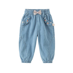 Dave&Bella Girls Autumn Cotton Embroidery Crafted Casual Denim Drawstring Pants