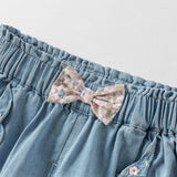 Dave&Bella Toddler Girls Cotton Embroidery Crafted Casual Denim Drawstring Pants