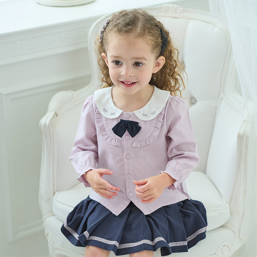Dave&Bella Toddler Girls Elegant Grey Purple Shirt Skirt Suits Sets