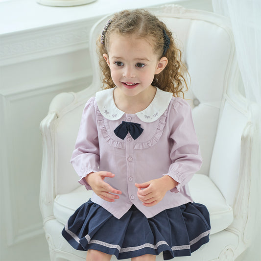 Dave&Bella Toddler Girls Autumn Grey Purple Shirt Skirt Suits Set