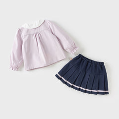 Dave&Bella Toddler Girls Autumn Grey Purple Shirt Skirt Suits Set
