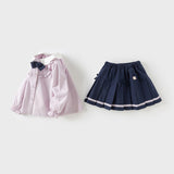 Dave&Bella Toddler Girls Elegant Grey Purple Shirt Skirt Suits Sets
