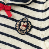 Dave&Bella Toddler Girls Navy Blue Striped Naval-style A-line Mesh Dress