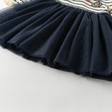 Dave&Bella Toddler Girls Navy Blue Striped Naval-style A-line Mesh Dress