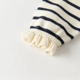 Dave&Bella Toddler Girls Navy Blue Striped Naval-style A-line Mesh Dress