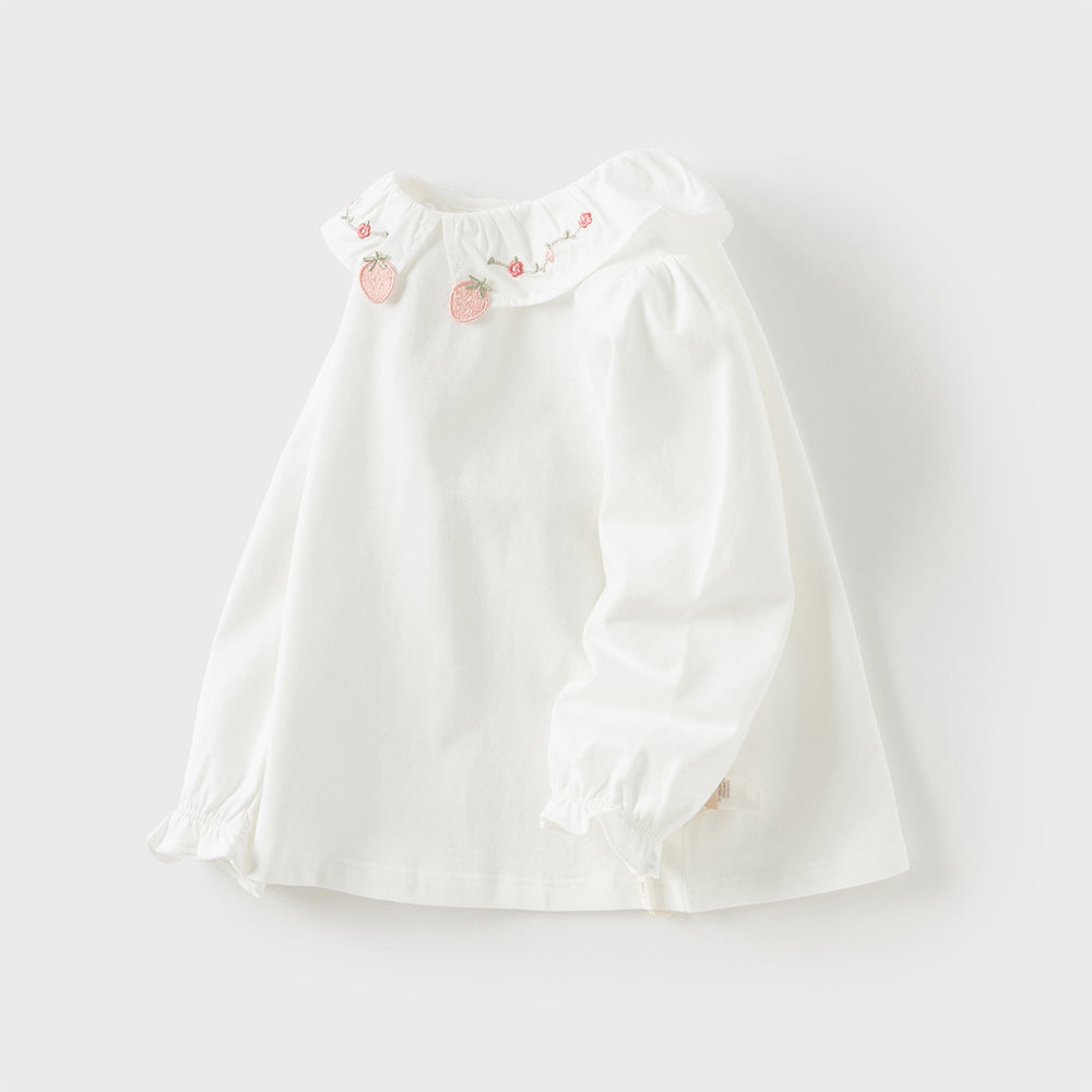 Dave&Bella Girls Toddler Cotton Flower Embroidery T-shirt Tops