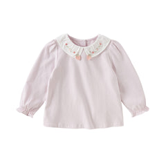 Dave&Bella Girls Autumn Cotton Flower Embroidery T-shirt Top
