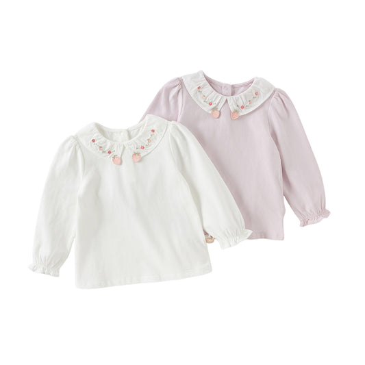 Dave&Bella Girls Autumn Cotton Flower Embroidery T-shirt Top