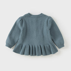 Dave&Bella Toddler Girls Autumn Blue Cotton Dress-style Sweater Cardigans Coat
