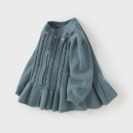 Dave&Bella Toddler Girls Autumn Blue Cotton Dress-style Sweater Cardigans Coat