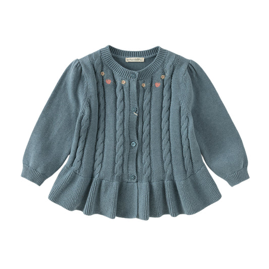Dave&Bella Toddler Girls Autumn Blue Cotton Dress-style Sweater Cardigans Coat