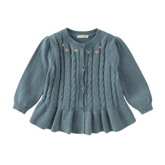 Dave&Bella Toddler Girls Autumn Blue Cotton Dress-style Sweater Cardigans Coat
