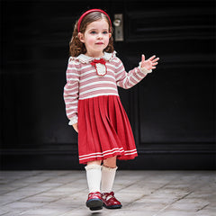 Dave&Bella Toddler Girls Winter Red White Striped Casual A-line Dress
