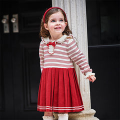 Dave&Bella Toddler Girls Winter Red White Striped Casual A-line Dress