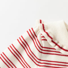 Dave&Bella Toddler Girls Winter Red White Striped Casual A-line Dress