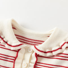 Dave&Bella Toddler Girls Winter Red White Striped Casual A-line Dress