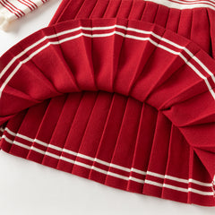 Dave&Bella Toddler Girls Winter Red White Striped Casual A-line Dress