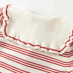 Dave&Bella Toddler Girls Winter Red White Striped Casual A-line Dress