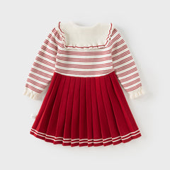 Dave&Bella Toddler Girls Winter Red White Striped Casual A-line Dress