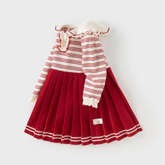 Dave&Bella Toddler Girls Winter Red White Striped Casual A-line Dress
