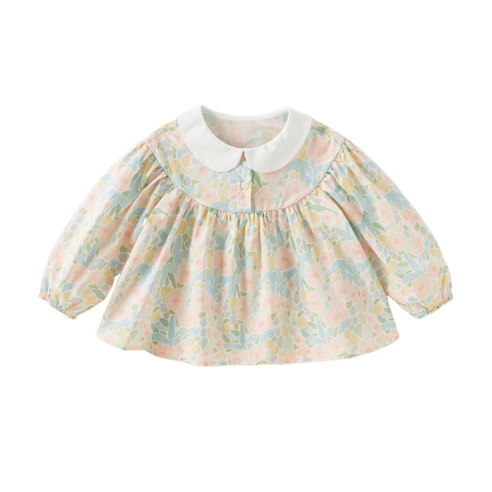 Dave&Bella Toddler Girls Autumn Floral Print Cotton Shirts Tops