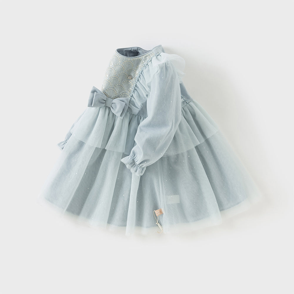 Dave&Bella Toddler Girls Elegance Grey Blue Mesh Charming Princess Dress