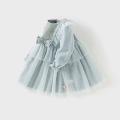 Dave&Bella Girls Autumn Elegance Grey Blue Mesh Charming Princess Dress
