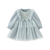 Dave&Bella Toddler Girls Elegance Grey Blue Mesh Charming Princess Dress