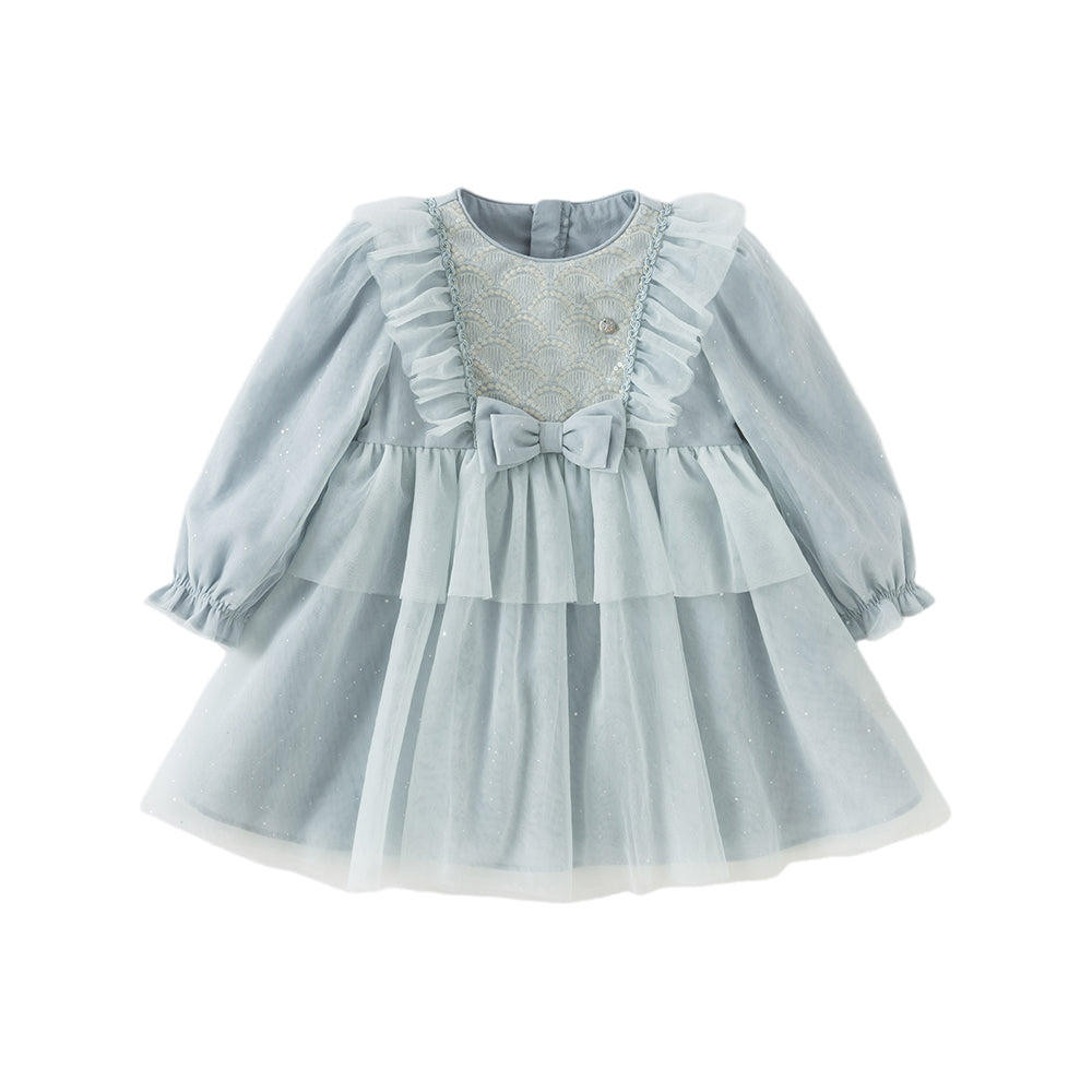 Dave&Bella Girls Autumn Elegance Grey Blue Mesh Charming Princess Dress