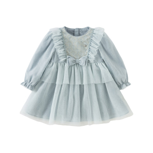 Dave&Bella Girls Autumn Elegance Grey Blue Mesh Charming Princess Dress