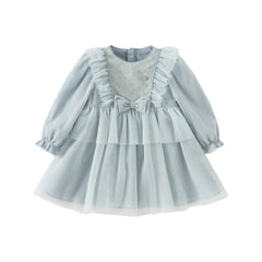 Dave&Bella Girls Autumn Elegance Grey Blue Mesh Charming Princess Dress