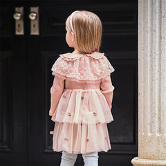 Dave&Bella Girls Autumn Sweet Pink A-line Princess Mesh Dress with Cape