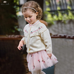 Dave&Bella Girls Autumn Cotton Fashion Flower Embroidery Knit Cardigan Coat Top