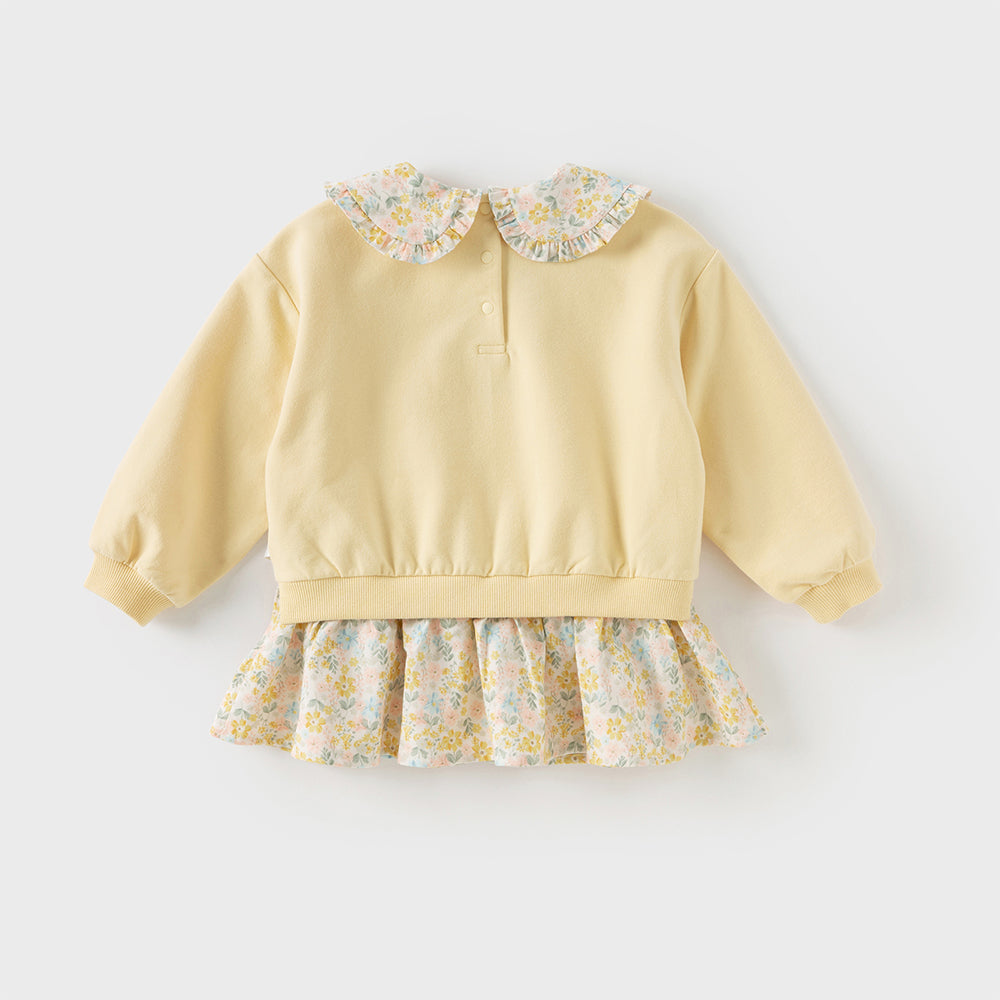 Dave&Bella Toddler Girls Yellow Cotton Sweet Dress-style Sweatshirts