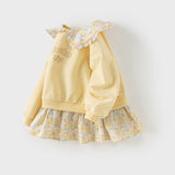 Dave&Bella Toddler Girls Yellow Cotton Sweet Dress-style Sweatshirts