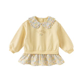 Dave&Bella Toddler Girls Yellow Cotton Sweet Dress-style Sweatshirts